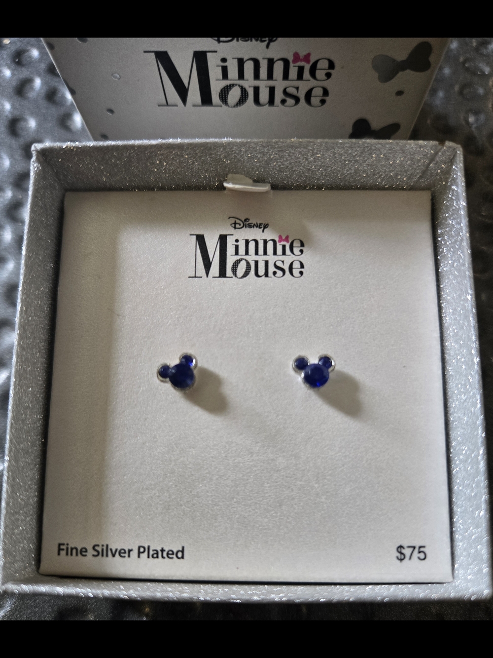 NIB Disney Minnie Mouse Blue Crystal Silver-Plated Stud Earrings